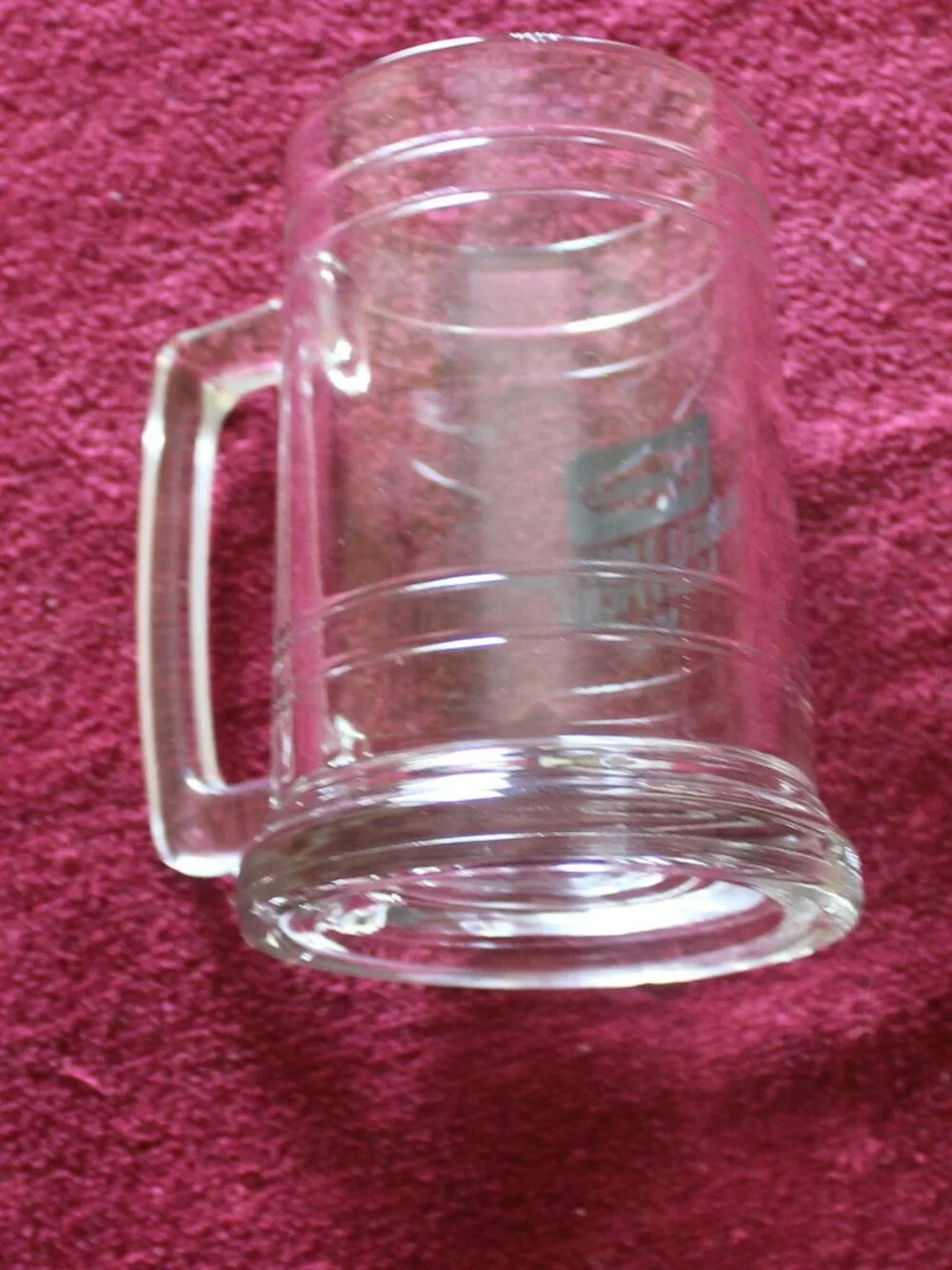 Vintage clear glass mug featuring Hubbell Lighting Family Picnic in 1980